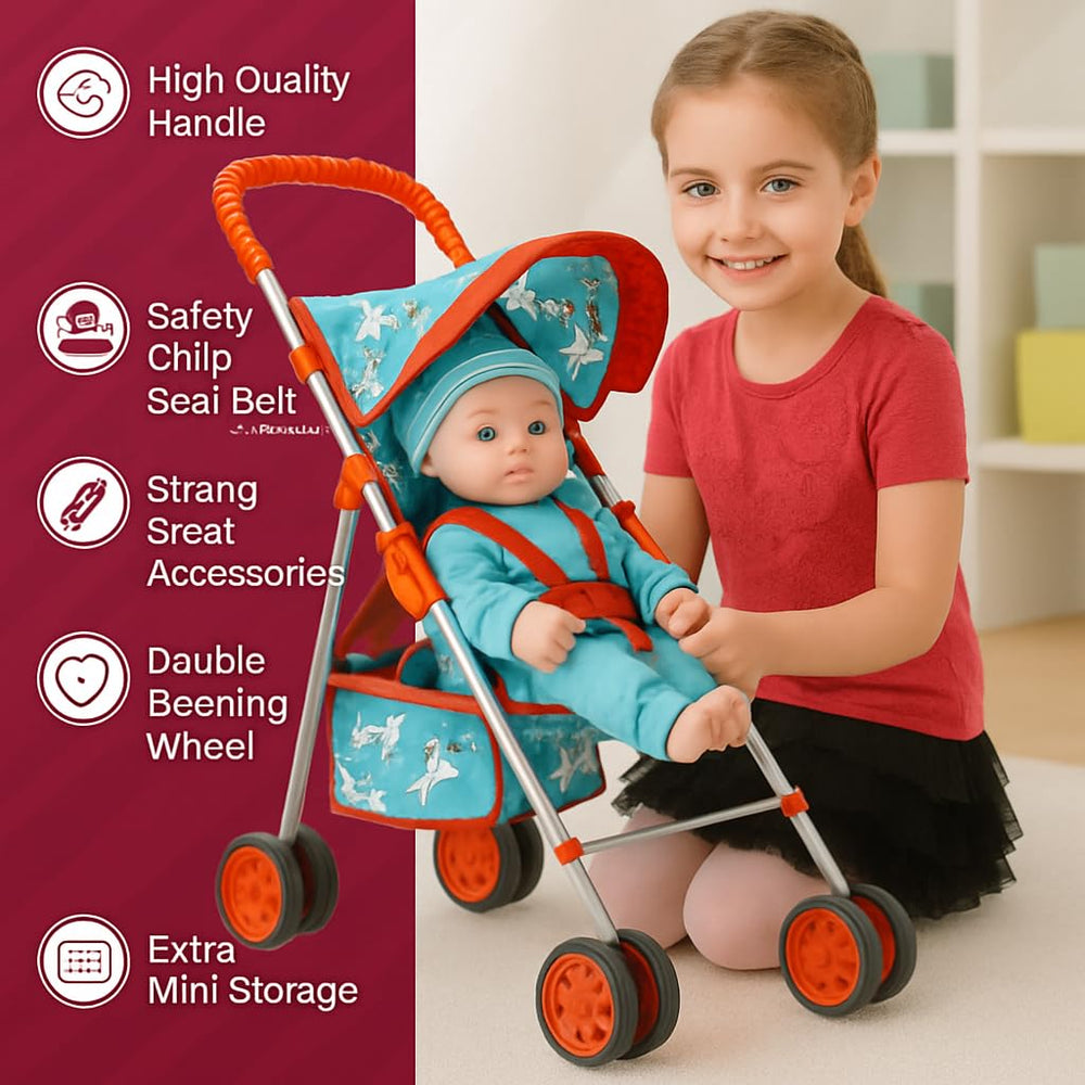 Fash N Kolor unicorn stroller seatbelt secured for safe rides.