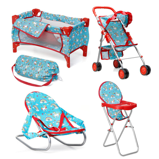 Fash n Kolor unicorn doll stroller for imaginative play and gentle mobility.