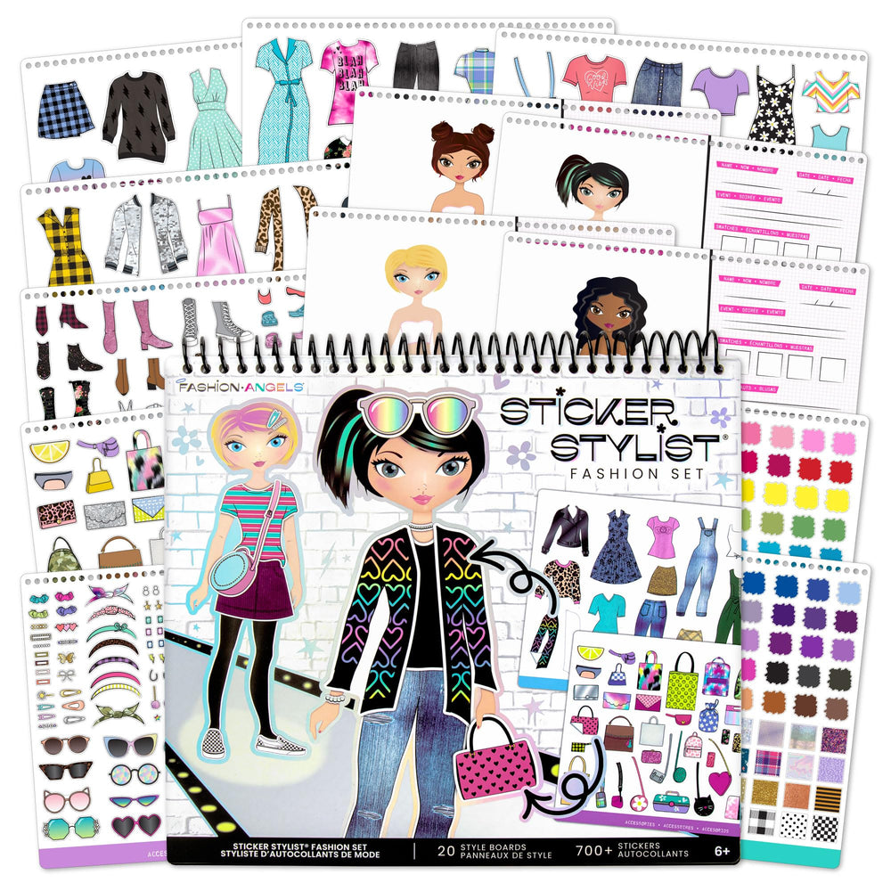 Fashion Angels sticker book cover with colorful outfits, perfect for imaginative play.