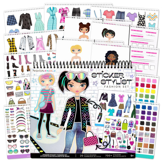Fashion Angels sticker book cover with colorful outfits, perfect for imaginative play.