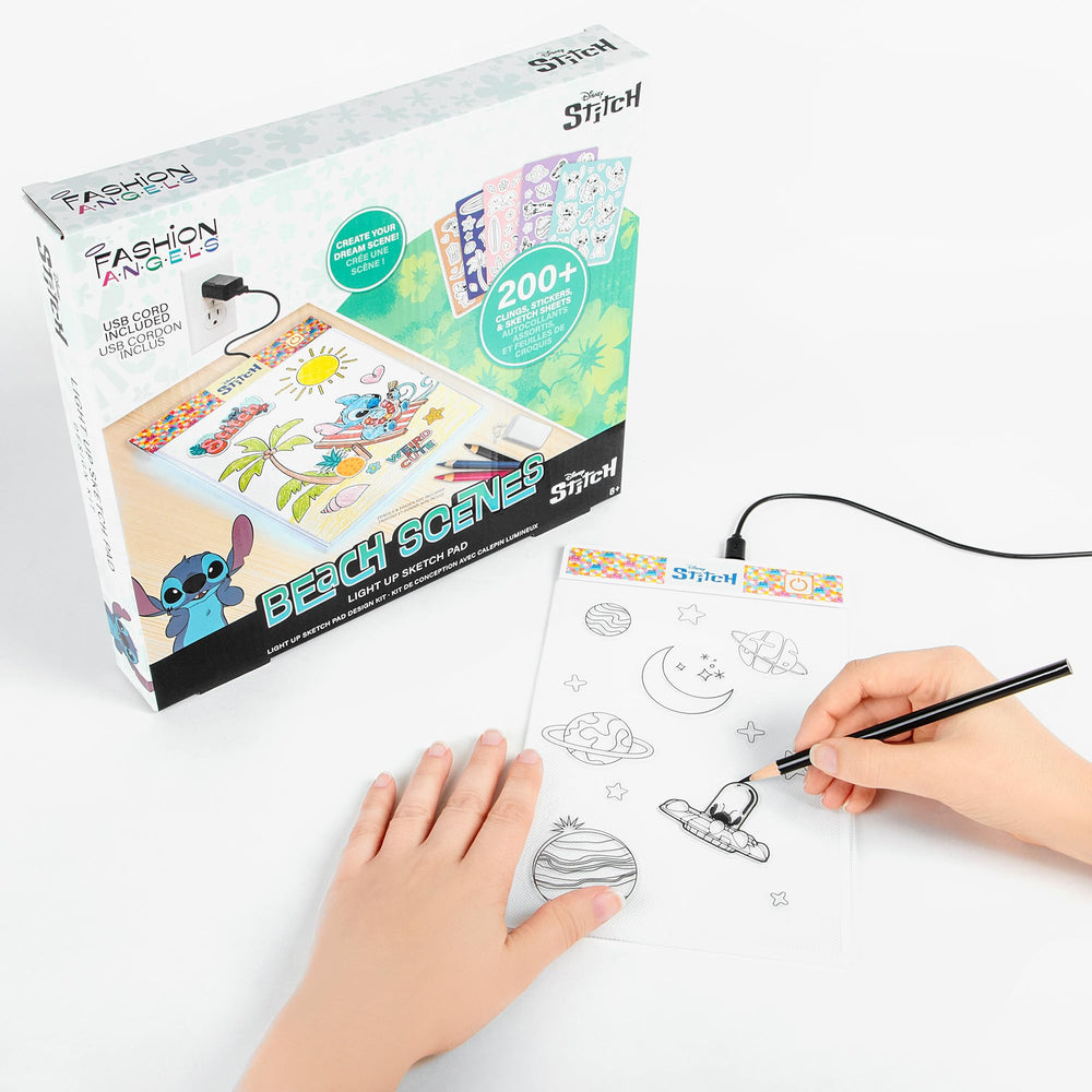 Fashion Angels Disney Stitch Beach Sketchpad illuminates tracing for creative play.