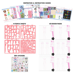 Fashion Angels stencil sheets display clothing shapes for quick outfit ideas.