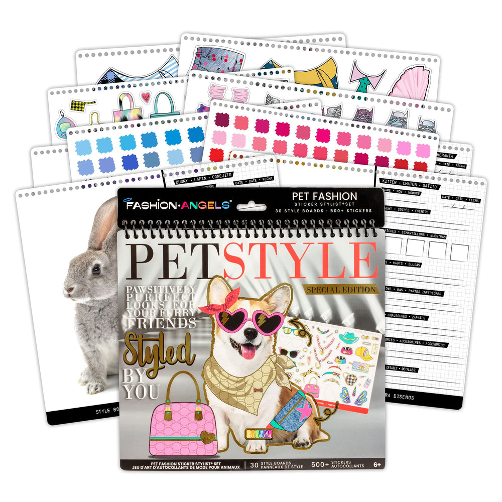 Fashion Angels Pet Fashion Sticker Stylist cover board showing 30 style sheets for imaginative play