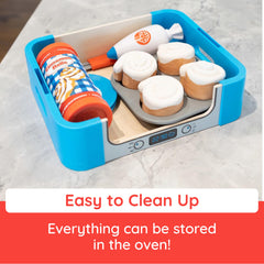 Fat Brain Toys Pretendables cinnamon roll set stores compactly in playroom.