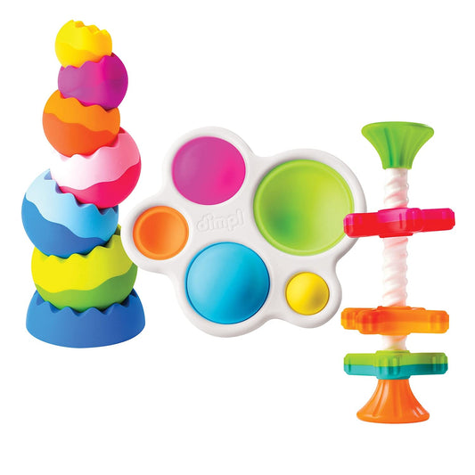 Fat Brain Toys Tobbles stack-tower shows graduated spheres for grip and balance