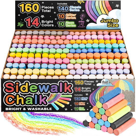 Fat Zebra Designs 160-pc sidewalk chalk set with vibrant colors for outdoor murals.