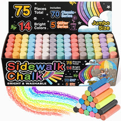 Fat Zebra Designs 75-piece sidewalk chalk set for vibrant outdoor art and easy cleanup.