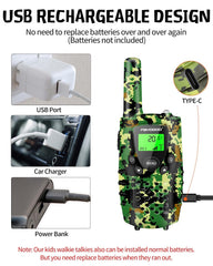 FAYOGOO kids green walkie talkies back view showcasing compact design