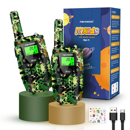 FAYOGOO kids green walkie talkies front view for long-range outdoor play