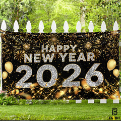 FazBh gold lettering with fireworks design enhances festive ambiance