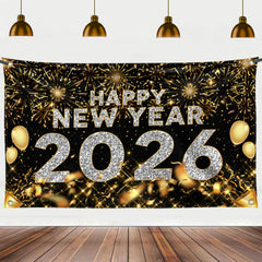FazBh Happy New Year Banner 72x44 inch serves as a bold indoor-outdoor centerpiece for celebrations