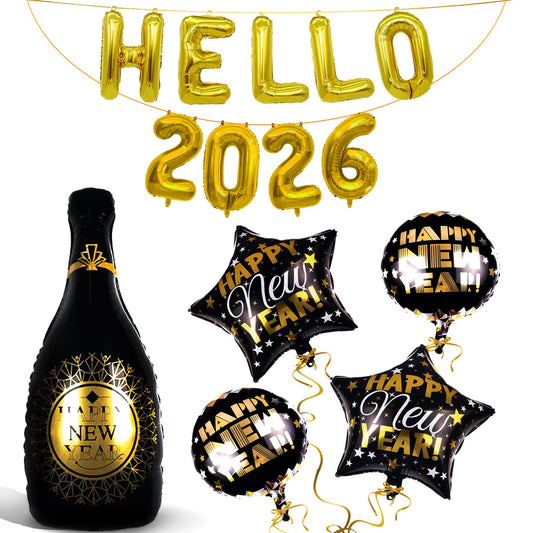 FazBh Hello 2026 gold 16in letters balloons for a bold NYE photo backdrop.