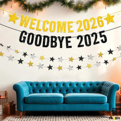 FazBh xtralarge black and gold banner set for premium NYE decor