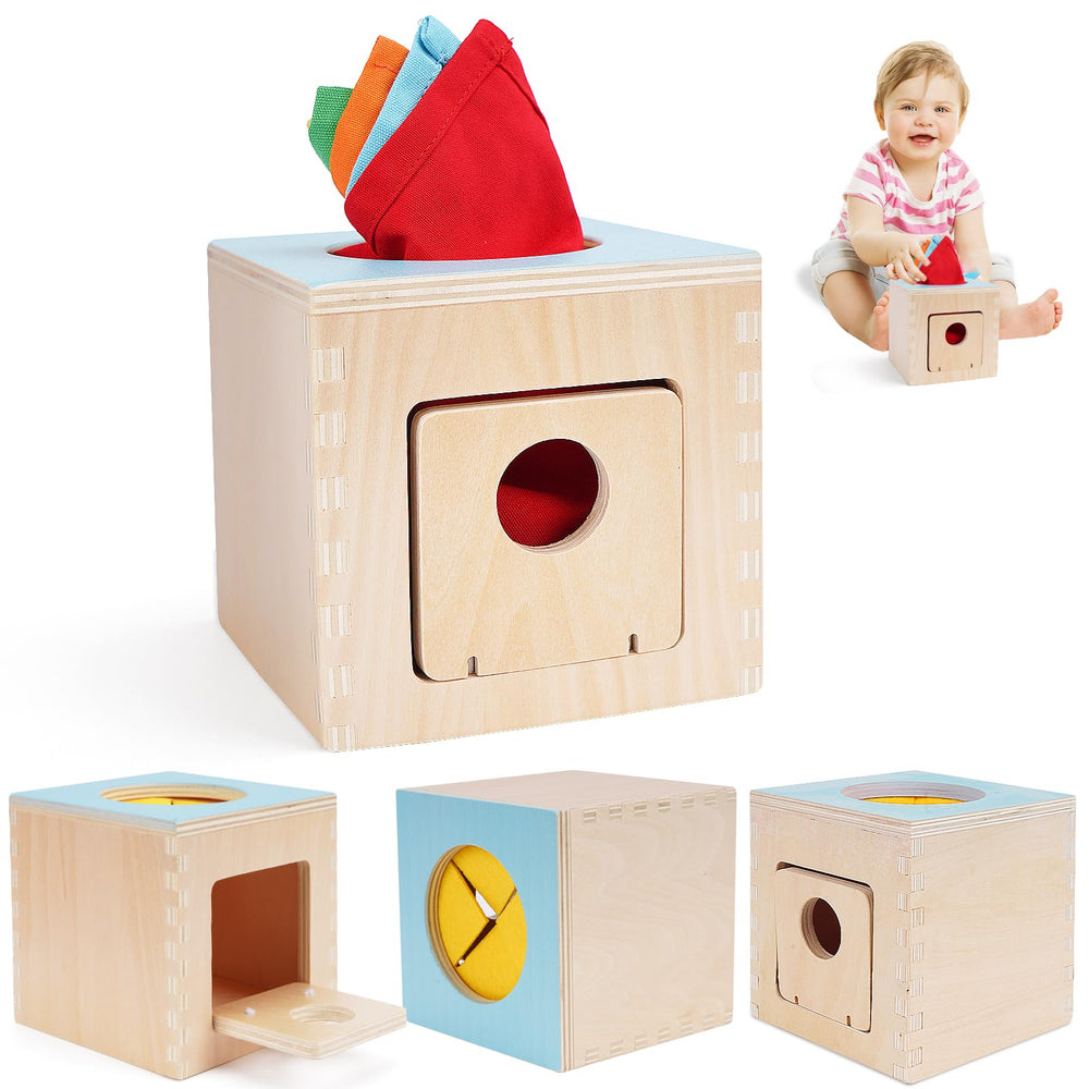 FCSONU tissue box toy wooden cube closeup for safe, engaging motor play
