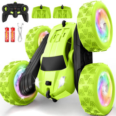 FDCTR green RC car front view shows durable ABS shell for outdoor fun.