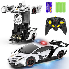 FDJ transforming police car front view demonstrates quick car-to-robot conversion.