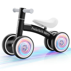 Fealarfaith baby balance bike with four LED wheels lights up with motion.