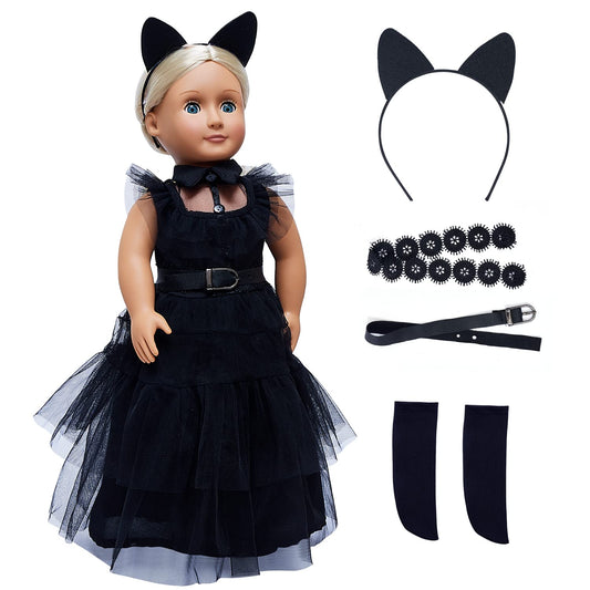 FEAYEA 18-inch doll dress in black for family cosplay and dress-up fun.