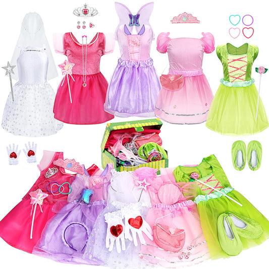 Fedio Dress Up Trunk contents showcase five roles and accessories for imaginative play.