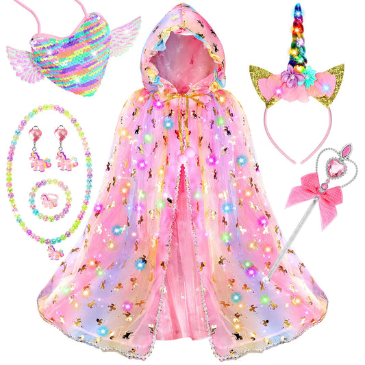 Fedio unicorn princess dress cape light-up for imaginative night play.