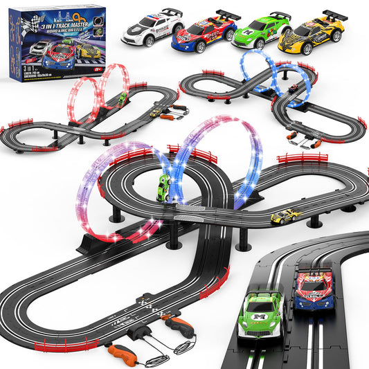 Fedonak 3-in-1 slot track overview showing versatile layouts for exciting family play
