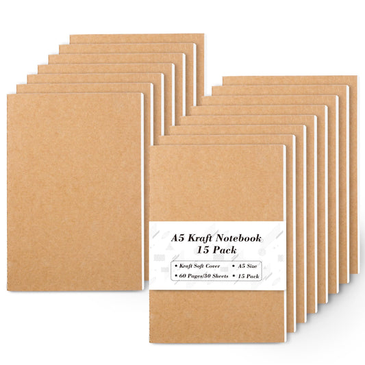 Feela 15-pack A5 kraft notebooks with soft covers for easy on the go writing
