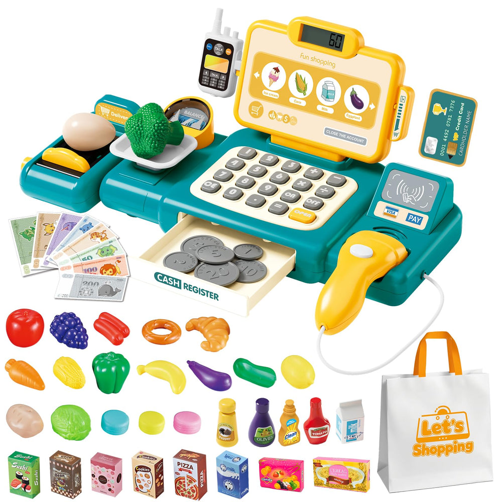 Fegalop cash register toy with calculator supports kid-friendly math practice.