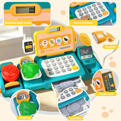 Fegalop credit card and conveyor belt enable realistic checkout role play at home.