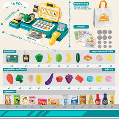 Fegalop grocery store set with sound effects promotes imaginative play and social interaction.