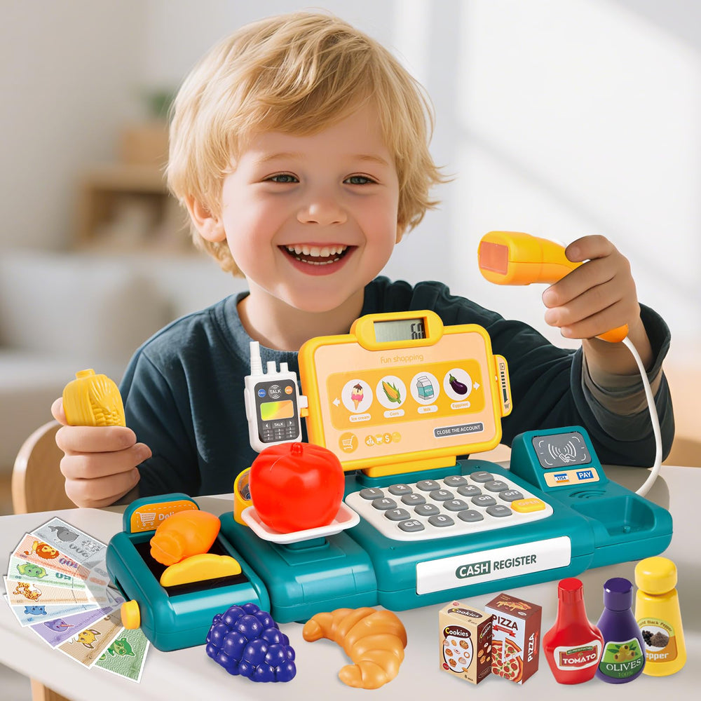 Fegalop pretend walkie-talkie enhances communication during shopper role play.