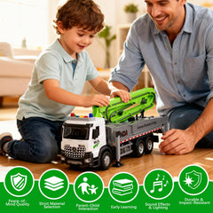 FEIDAMA concrete pump toy with manual outriggers for authentic stability.
