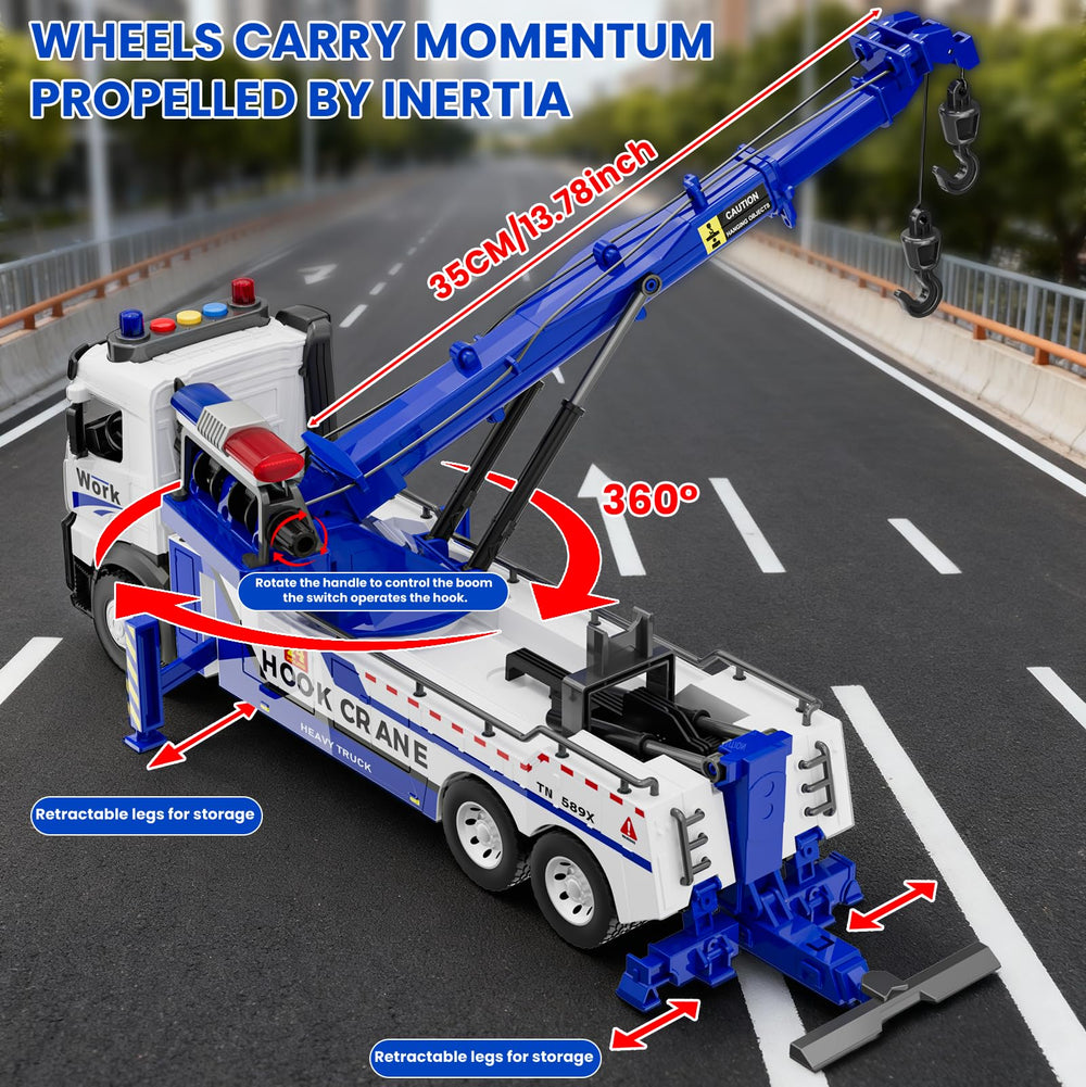 FEIDAMA crane tow toy side view highlights smooth wheel movement for easy play.