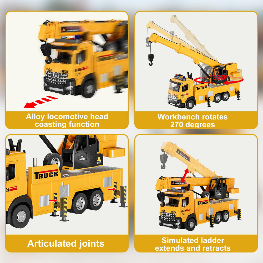 FEIDAMA mobile crane toy extendable boom demonstrates reach up to 33 cm for realism