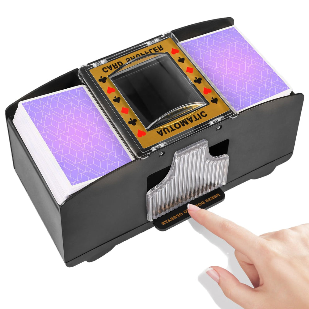 FEIERYA card shuffler, top view, shuffles two decks quickly for faster game start.