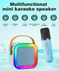 Feix g mini karaoke blue side ports show versatile playback options.