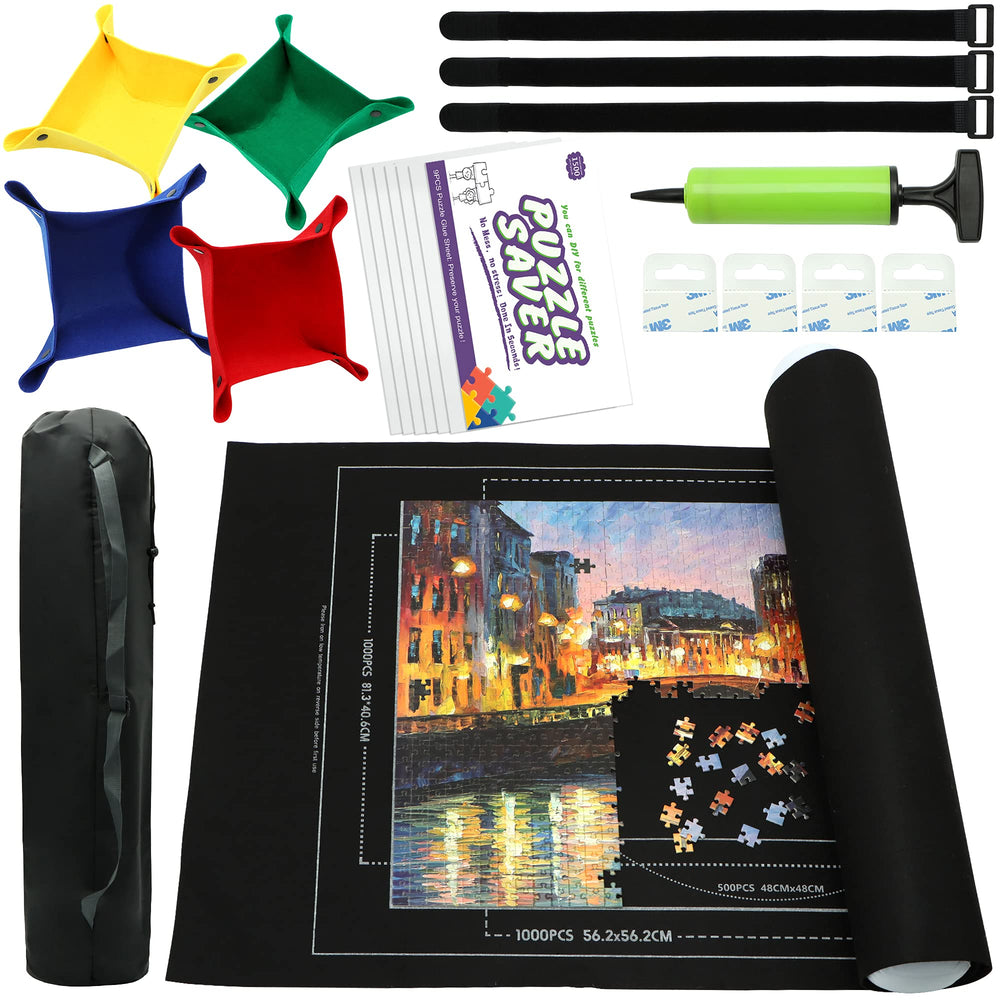 FELIZROCA Puzzle Mat RollUp Kit laid out with all components for easy puzzling.