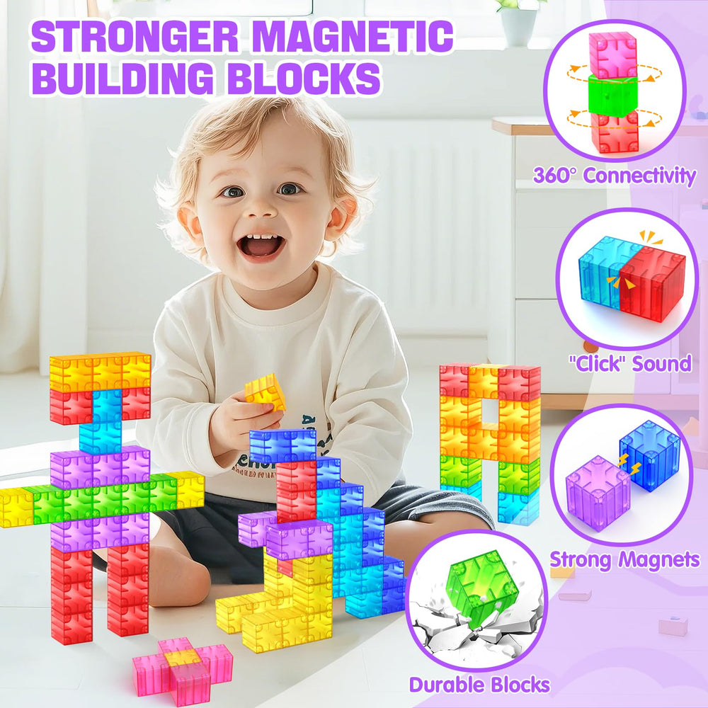 Feoxialy magnetic blocks on a light table reveal color interactions.