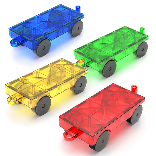 Feoxialy magnetic tiles car green base with smooth wheels for creative play.