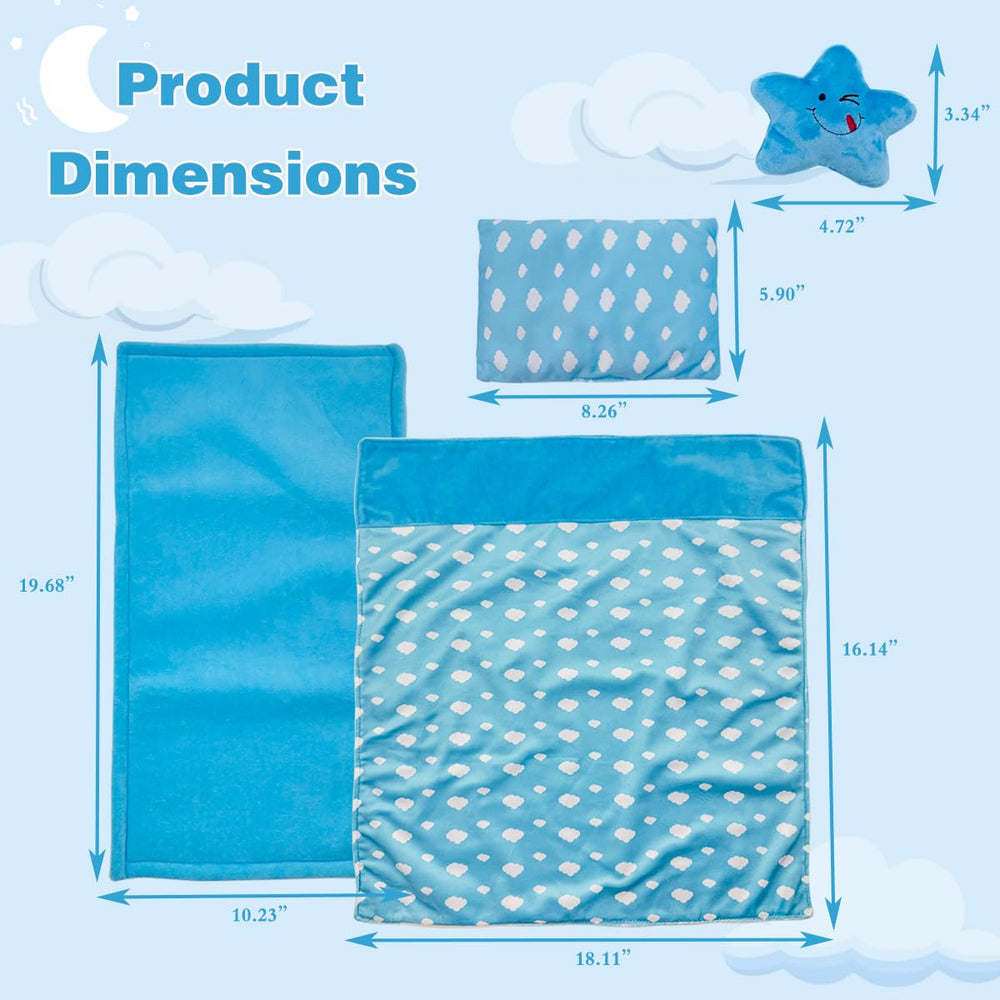 Ferberbears blue pillow is fluffy and squeezable for doll bedtime comfort.