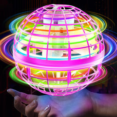 Fesbt Flying Orb Ball blue front view with vivid LEDs for indoor play