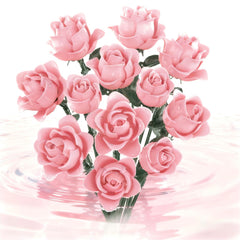 Feuymoent pink rose bouquet building set closeup shows delicate petals and premium construction for display.
