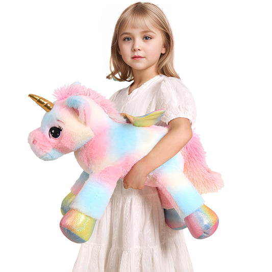FFxiong 24-inch unicorn plush with rainbow wings, a soft cuddly pillow for kids