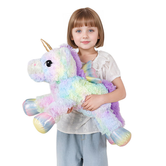 FFxiong 24-inch rainbow rose velvet unicorn with wings, a soft centerpiece for imaginative play.