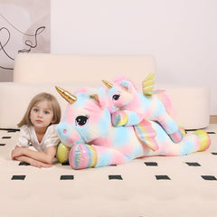 Colorful FFxiong unicorn plush decor adds whimsy to bedrooms.