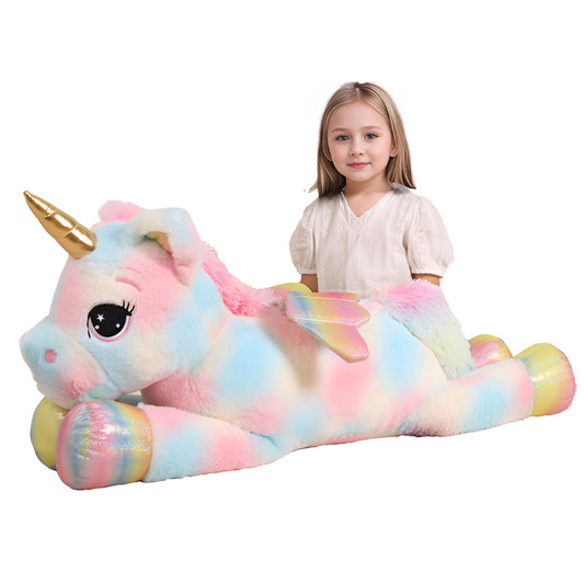 FFxiong giant color unicorn pillow, 110cm, ideal for cozy lounging and kids' decor.