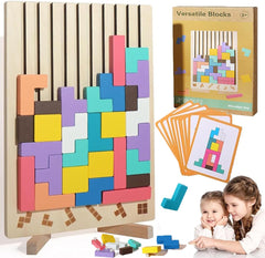 FHNUVB wooden stacking puzzle toy with 42 blocks boosts spatial awareness during family play.