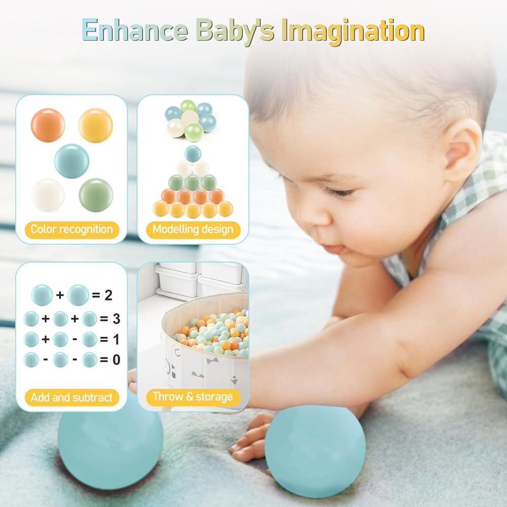 Toddlers grab FHRILEK balls, enjoying soft textures and bright colors.