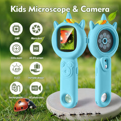 FHskFH Kids Microscope dual-camera view showing magnified insect detail for exploration.