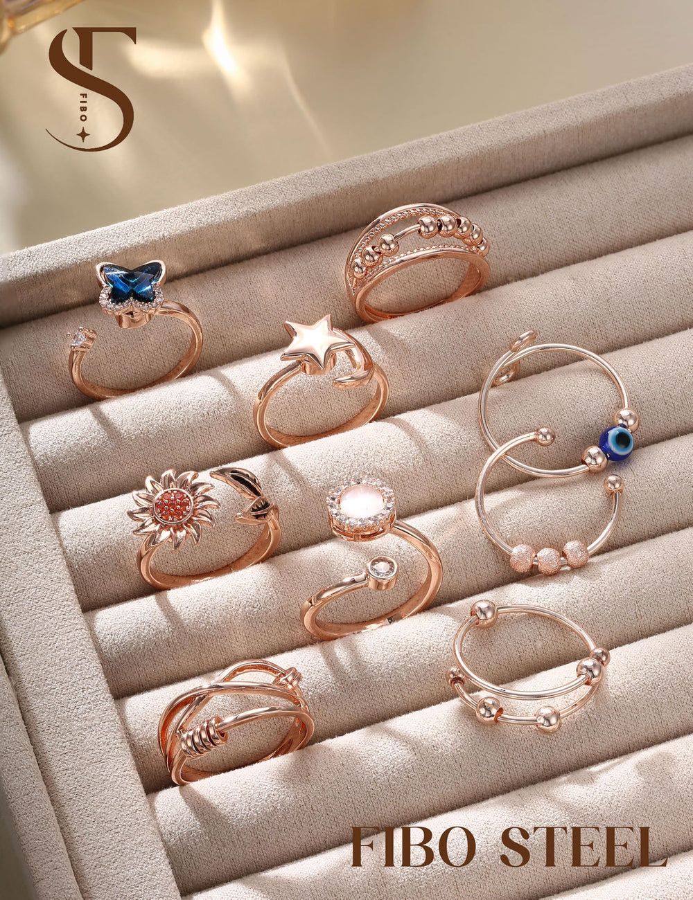 FIBO STEEL daily-wear ring set supports fashion-forward, distraction-reducing moments.