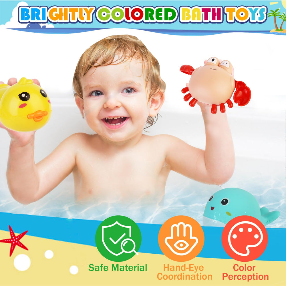 FICCURYS crab bath toy bright colors attract toddlers during bath.